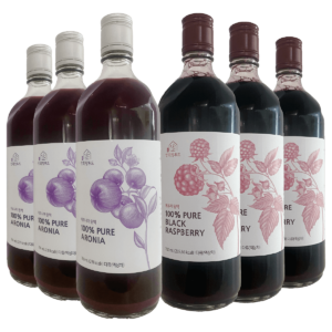 100% PURE (3 BOTTLES OF BLACK RASPBERRY+3 BOTTLES OF ARONIA JUICE)